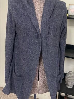 Barefoot Dreams Charcoal Navy Open-Front Shawl Cardigan Hooded